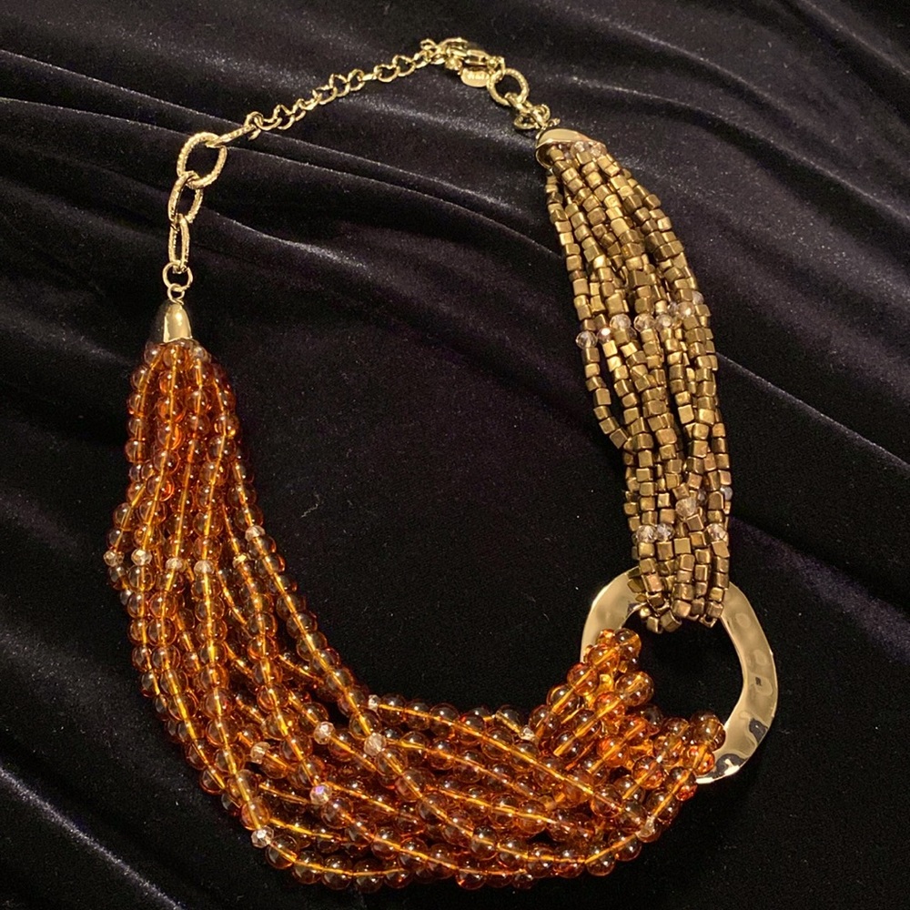 Necklace Multi-strand Statement Piece in Amber and Gold - Picture 2 of 5